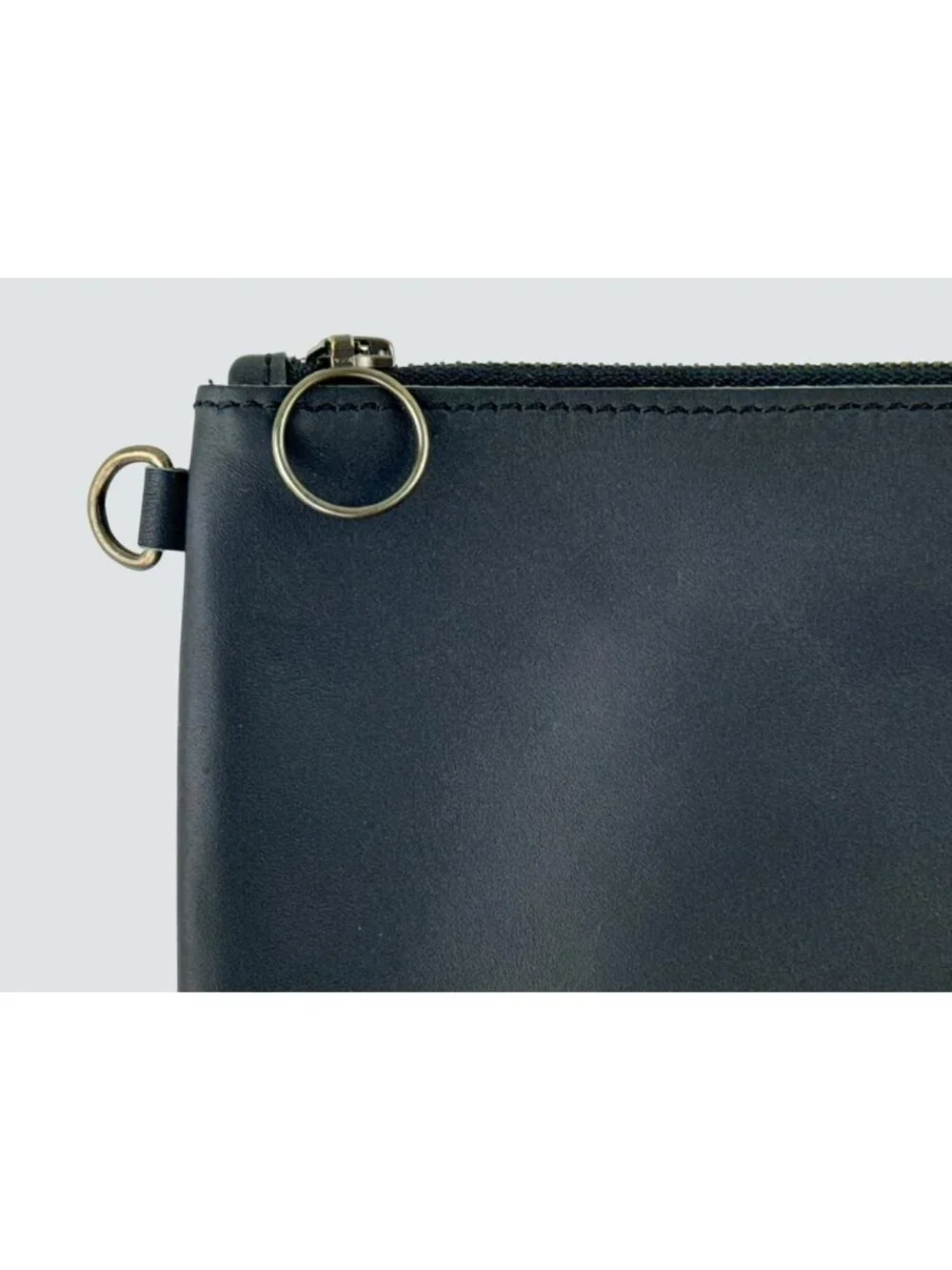 Stylish Carbon Black Leather Zipper Pouch - Compact 5.5